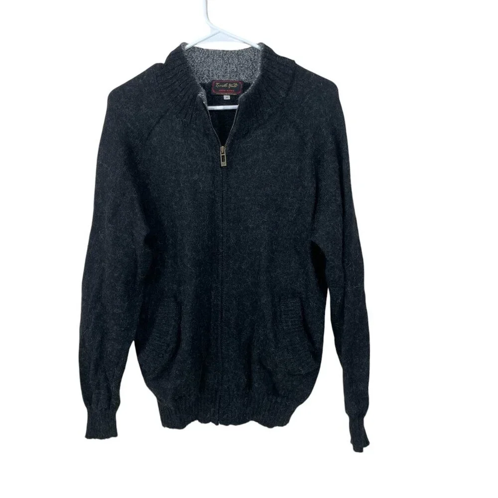 Invisible‎ World Men's Size M Alpaca Zip-Front Mock Neck Cardigan Sweater Gray